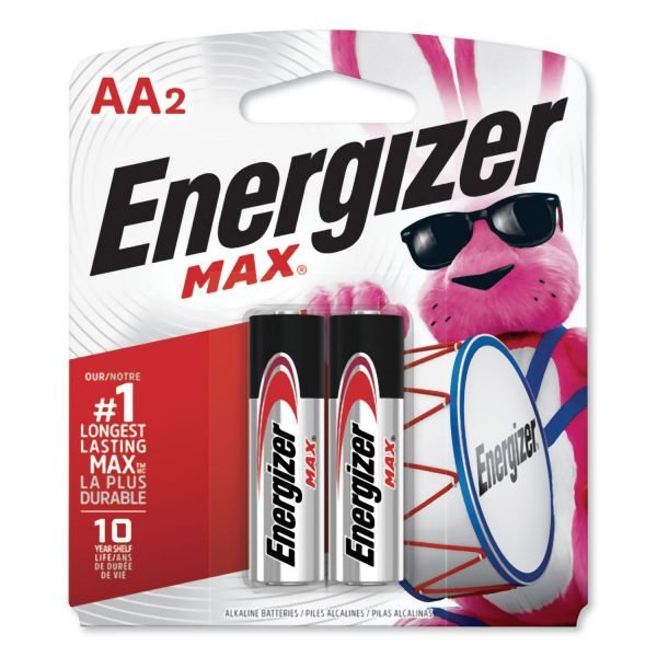 Energizer MAX Alkaline AA Batteries, 1.5V, 2/Pack